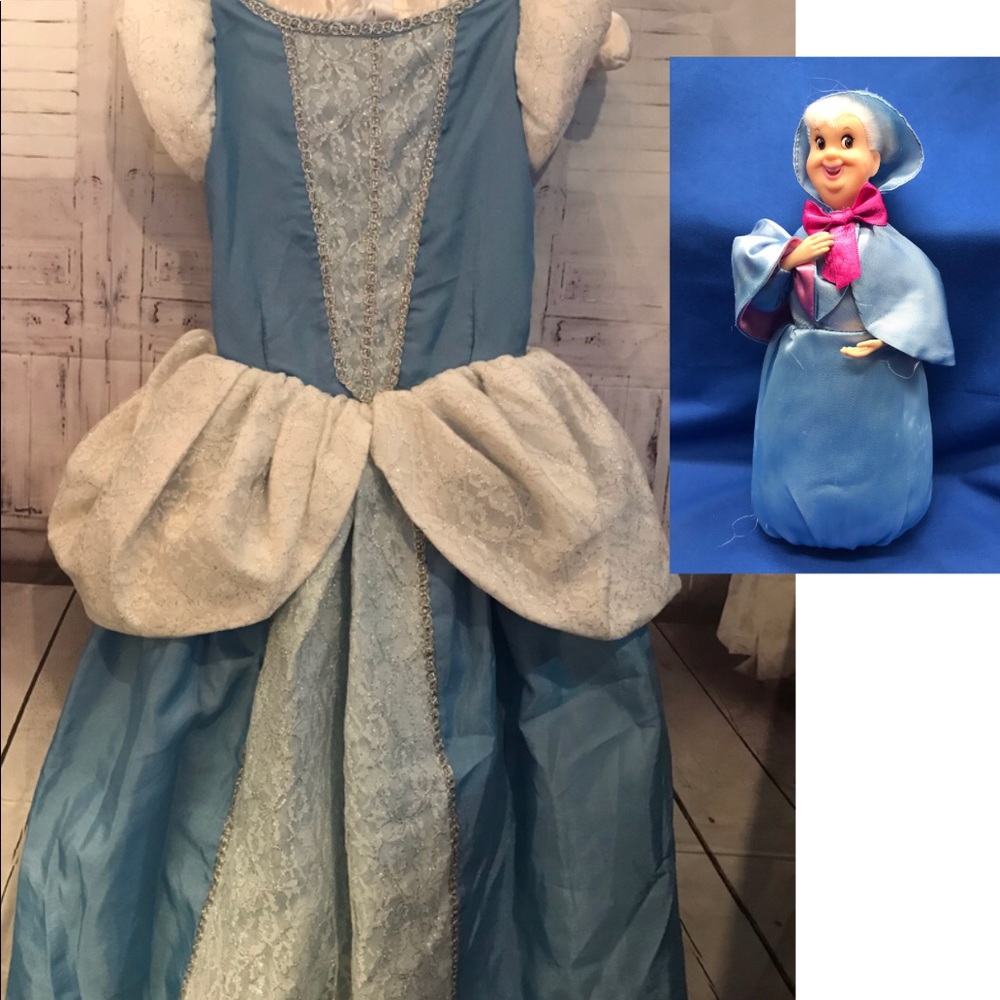 Disney Cinderella Bippity-Boppity Dress Blue - Size 4-6 & Plush Fairy Godmother